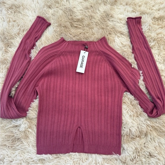 Garage Mock Neck Long Sleeve Top XS Burgundy NWT, Y2K Fitted Ribbed Bodycon Crop - Picture 3 of 13